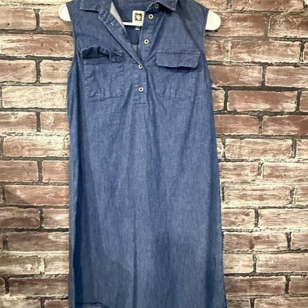 Anne Klein Jeans Womens 4 Blue Chambray Sleeveless Shirt Dress High Low